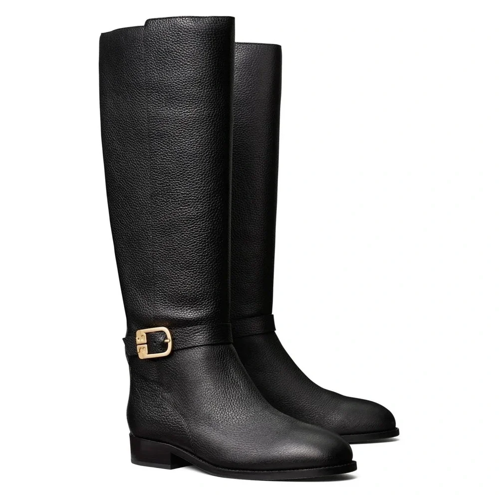 Tory Burch Brooke Black Tumbled Leather Riding Boots Women Size 5M EXCELLENT